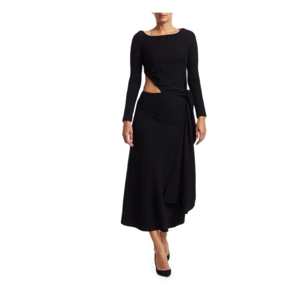 Cult Gaia Tina Side Knot Cutout Ribbed Knit Midi Dress Black XS Long Sleeve - Picture 8 of 9